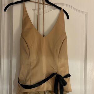 Xscape Beige Top with Black Ribbon Accent